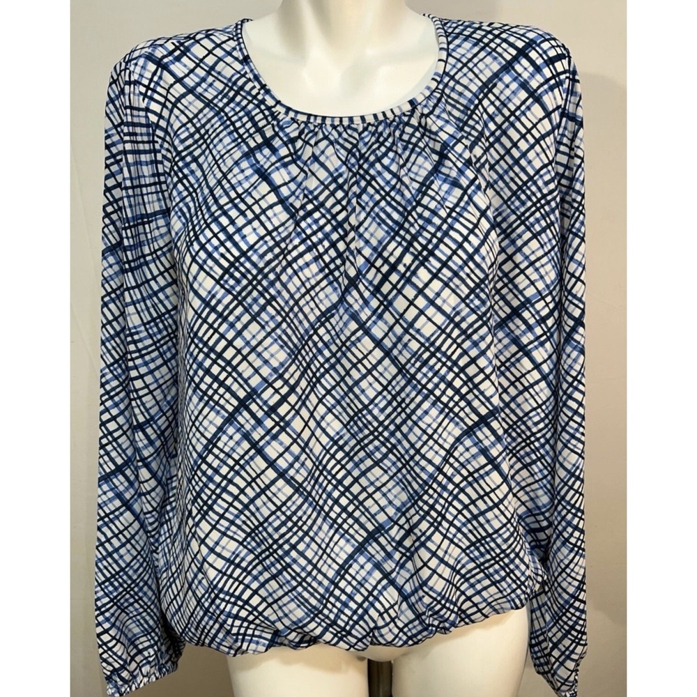 Tommy Hilfiger Women Top Shirt Blue White  Medium Lined Elastic Waist‎